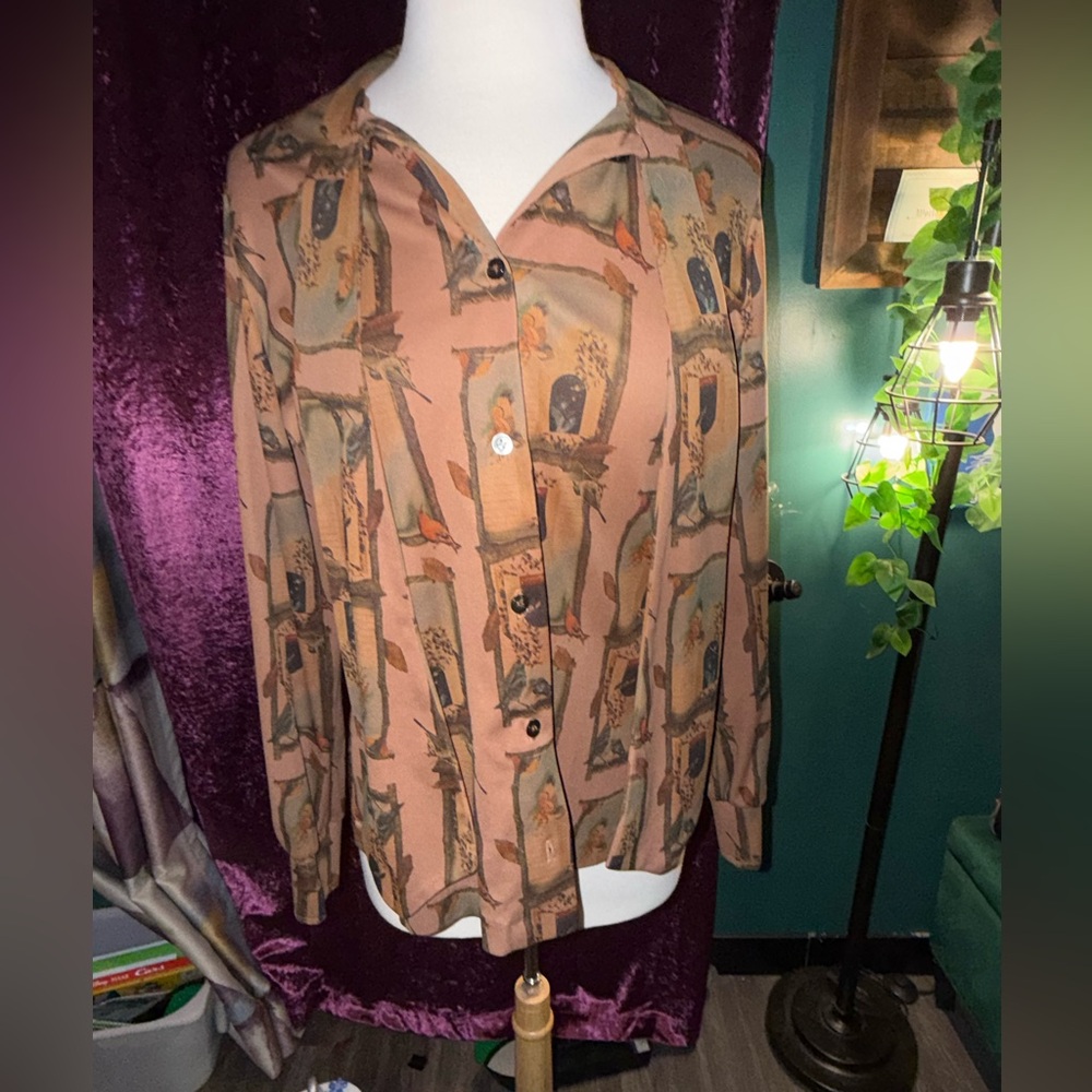 Love & Kisses Brown Floral birds Top VINTAGE